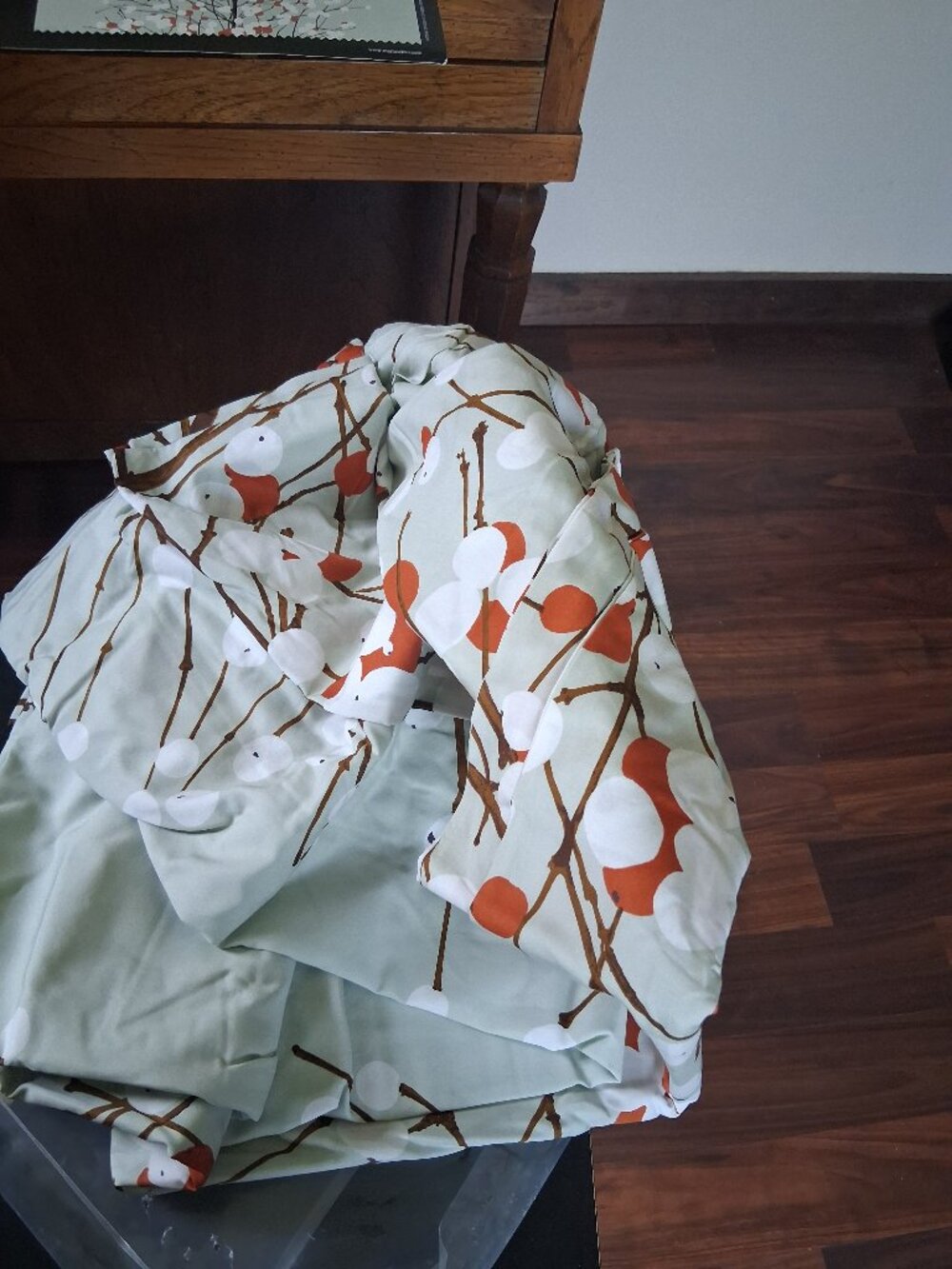 Marimekko LUMIMARJA RUST Seafoam Green KING Duvet Cover ONLY. FLAW